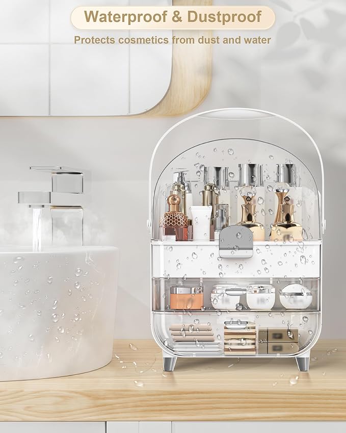 Makeup Organizer, Skincare Holder Bathroom Counter Organizer, Storage Box Cosmetic Display Cases, Teen Girl Gifts Trendy Stuff Make up Organizers for Vanity, Dresser, Countertop (Silver)-Velvo Beauty