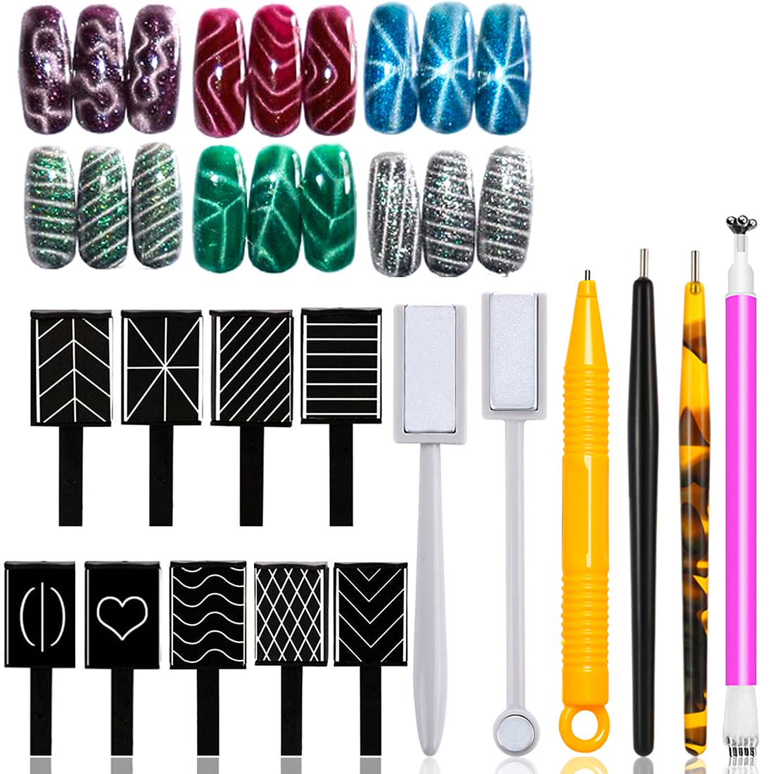 15 Pcs Nail Magnet Tool Set Magnet Plate Wand Board Magnetic Pen Stripe Nail Magnet Double Ended Magnet Wand Magnet Stick for Cat Eye Gel Polish Nail Art-Velvo Beauty