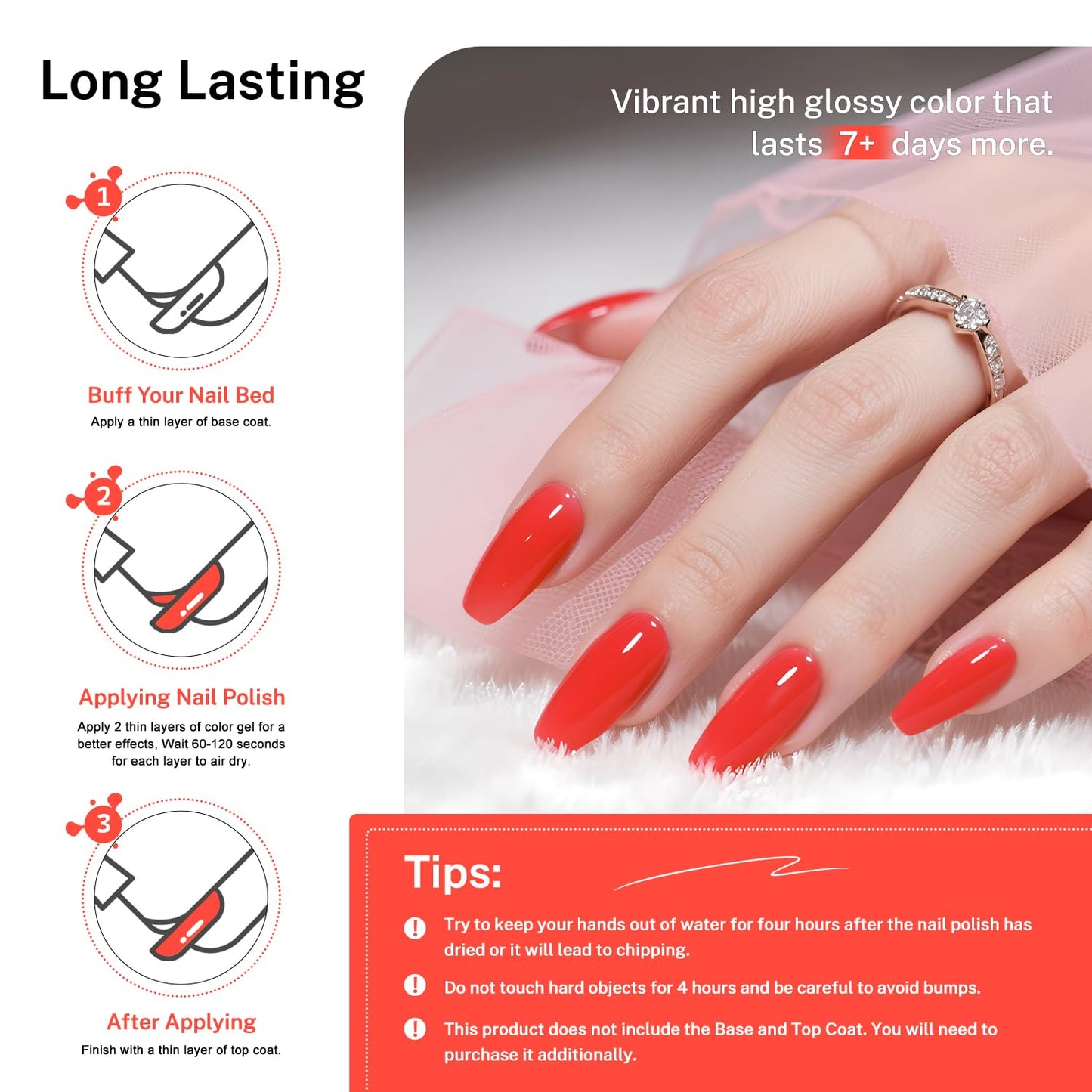 16.5ml Neon Red Nail Polish Glossy Shine Finish Large Volume Quick Dry Nail Polish, Long Lasting Shine, Fingernail Toenail Nail Art DIY Home Travel Nail Art Gift-Velvo Beauty