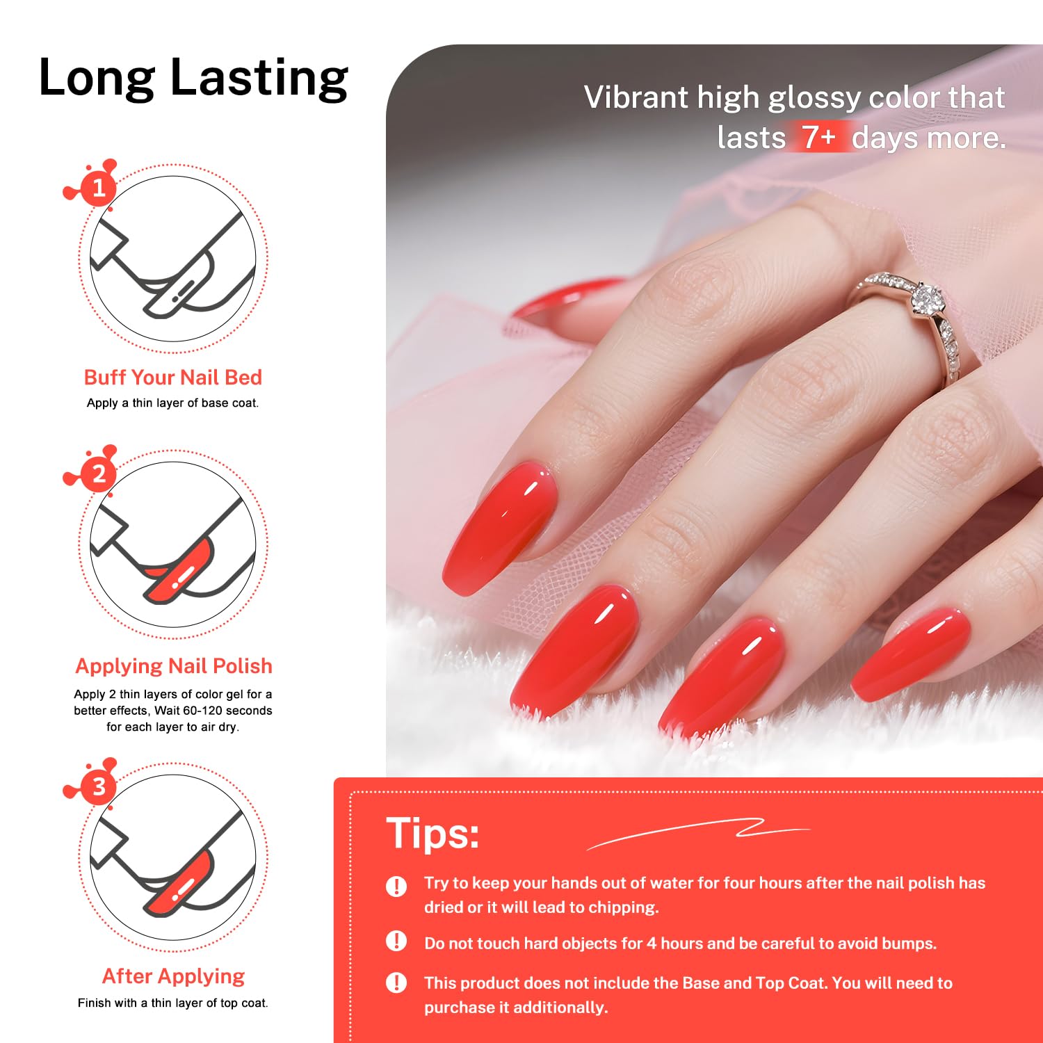 16.5ml Neon Red Nail Polish Glossy Shine Finish Large Volume Quick Dry Nail Polish, Long Lasting Shine, Fingernail Toenail Nail Art DIY Home Travel Nail Art Gift-Velvo Beauty