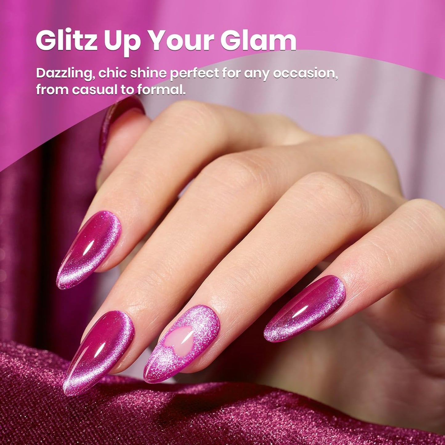 Beetles Hot Pink Gel Nail Polish - 15ML Summer Hot Pink Cat Eye Glitter Gel Polish with Magnet Soak Off UV Shimmer Velvet Gel Berry Stardust Series French Nail Art Manicure Gifts for Women-Velvo Beauty