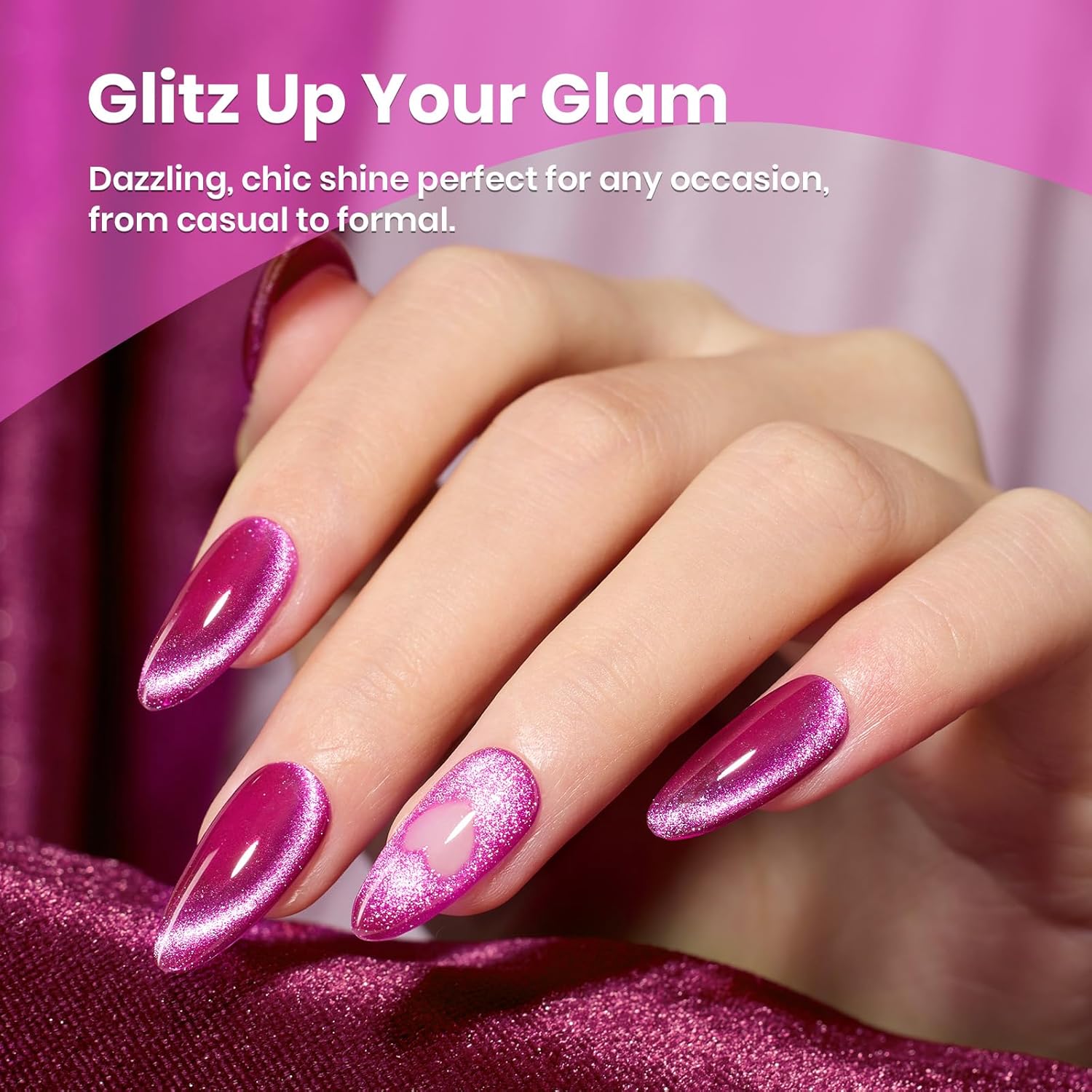 Beetles Hot Pink Gel Nail Polish - 15ML Summer Hot Pink Cat Eye Glitter Gel Polish with Magnet Soak Off UV Shimmer Velvet Gel Berry Stardust Series French Nail Art Manicure Gifts for Women-Velvo Beauty