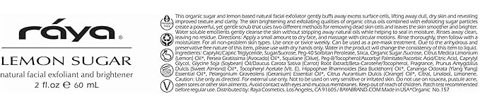 RAYA Lemon Sugar Facial Scrub (157) | Organic and Natural Exfoliating Scrub for Dry Skin | Brightens and Smooths Complexion-Velvo Beauty