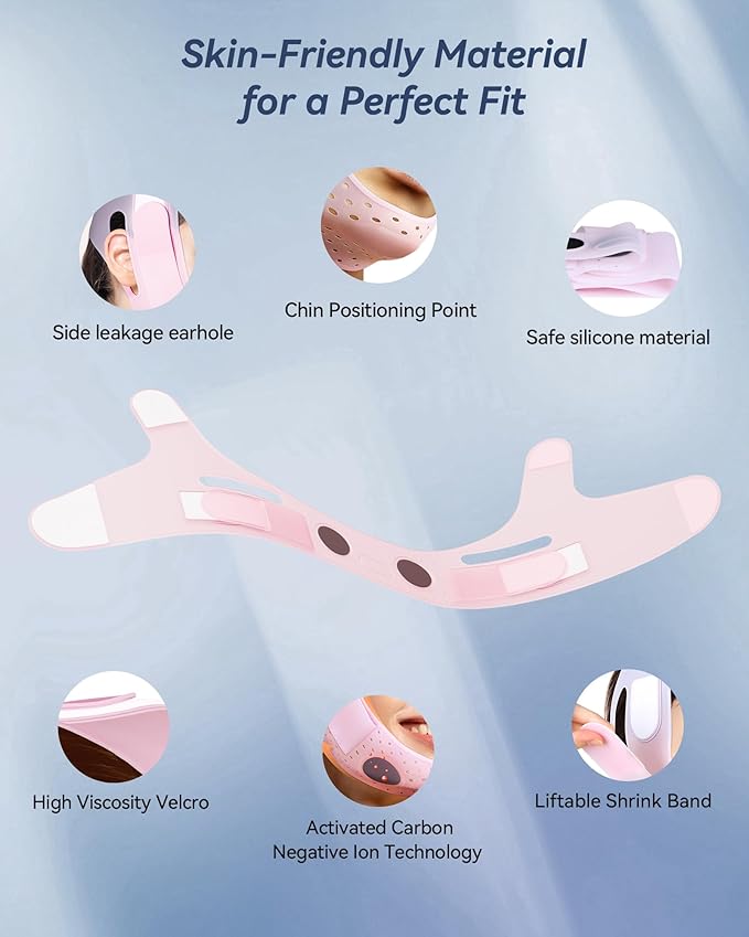 V-Line Sculpting Face Mask – Silicone Chin Strap for Jawline Tightening & Double Chin Reduction (23-27 Inches) (BLUSH)-Velvo Beauty