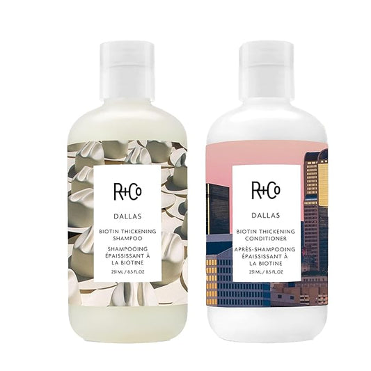 R+Co Dallas Biotin Hair Thickening Shampoo and Conditioner Set (8.5 Oz) + Deluxe Sample (.5 Oz) | For Hair Growth | Sulfate-Free | Vegan + Cruelty-Free |-Velvo Beauty