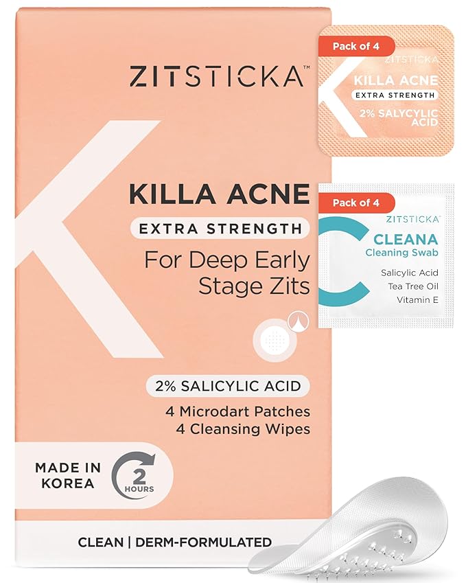 ZitSticka Extra Strength Killa Acne Patches for Face - World's Most Potent Pimple Patch with Fast-Acting Microdarts - Starts Working within 2 Hours for Deep, Early-Stage Zits & Blemish - 4 Count-Velvo Beauty
