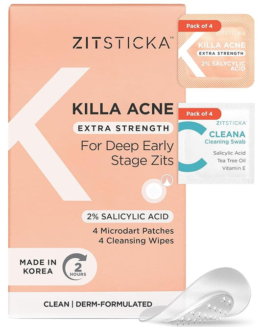 ZitSticka Extra Strength Killa Acne Patches for Face - World's Most Potent Pimple Patch with Fast-Acting Microdarts - Starts Working within 2 Hours for Deep, Early-Stage Zits & Blemish - 4 Count-Velvo Beauty