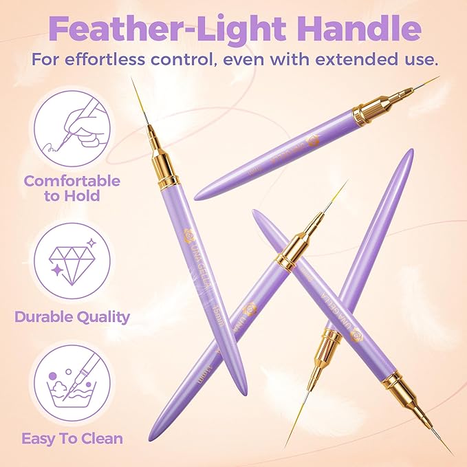 UNA GELLA Nail Art Pens Metallic, Liner Brushes Set For Nail Art Gel Polish, 5Pcs Purple Color, Detail Nail Art Design Painting Brush Set For Nails Gel Fine Drawing Nail Tools, Sizes 7/9/11/15/25mm-Velvo Beauty