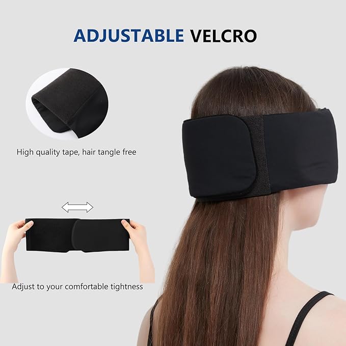 Sleep Mask ALASKA BEAR Wraparound Cool for Sensitive Sleeper Side or Back, Women and Men, Adjustable Headband Eye Mask and Earmuff Blindfold for Full Blackout, Upgraded w/o Buckles-Velvo Beauty