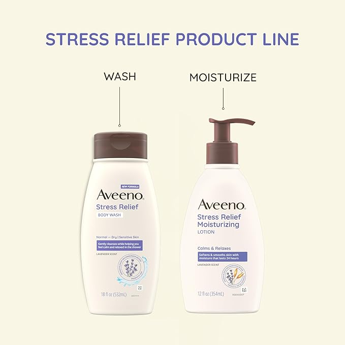 Aveeno Stress Relief Moisturizing Body Lotion 33 Fl Oz, Lavender Scent with Prebiotic Oat, Hydrating 24-Hour Moisturizer Non-Greasy for Dry Sensitive Skin, Paraben & Dye Free, Calming & Relaxing-Velvo Beauty