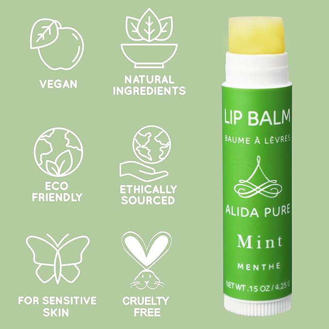 ALIDA PURE Mint Lip Balm Collection, Vegan Lip Balm, Beeswax Free, with Avocado Oil, Organic Jojoba Oil, and Vitamin E, for Dry, Chapped, or Cracked Lips, 3 Tube Set-Velvo Beauty