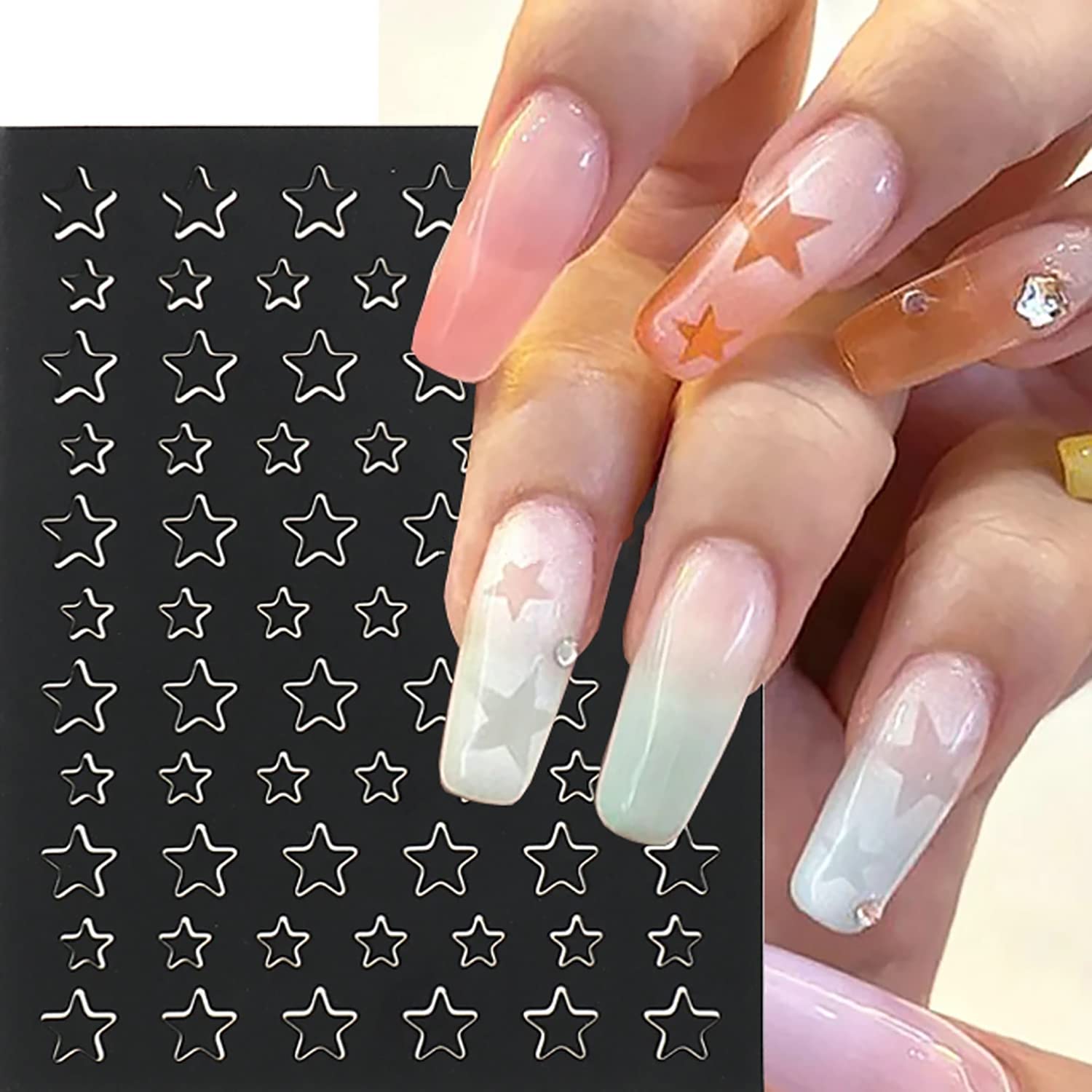 SILPECWEE 17 Sheets Airbrush Stencils for Nails French Tip Nail Guide Nail Design Stickers Bear Butterfly Heart Star Nail Art Stickers Decals Printing Template Tool Manicure Strips Nails Decoration-Velvo Beauty