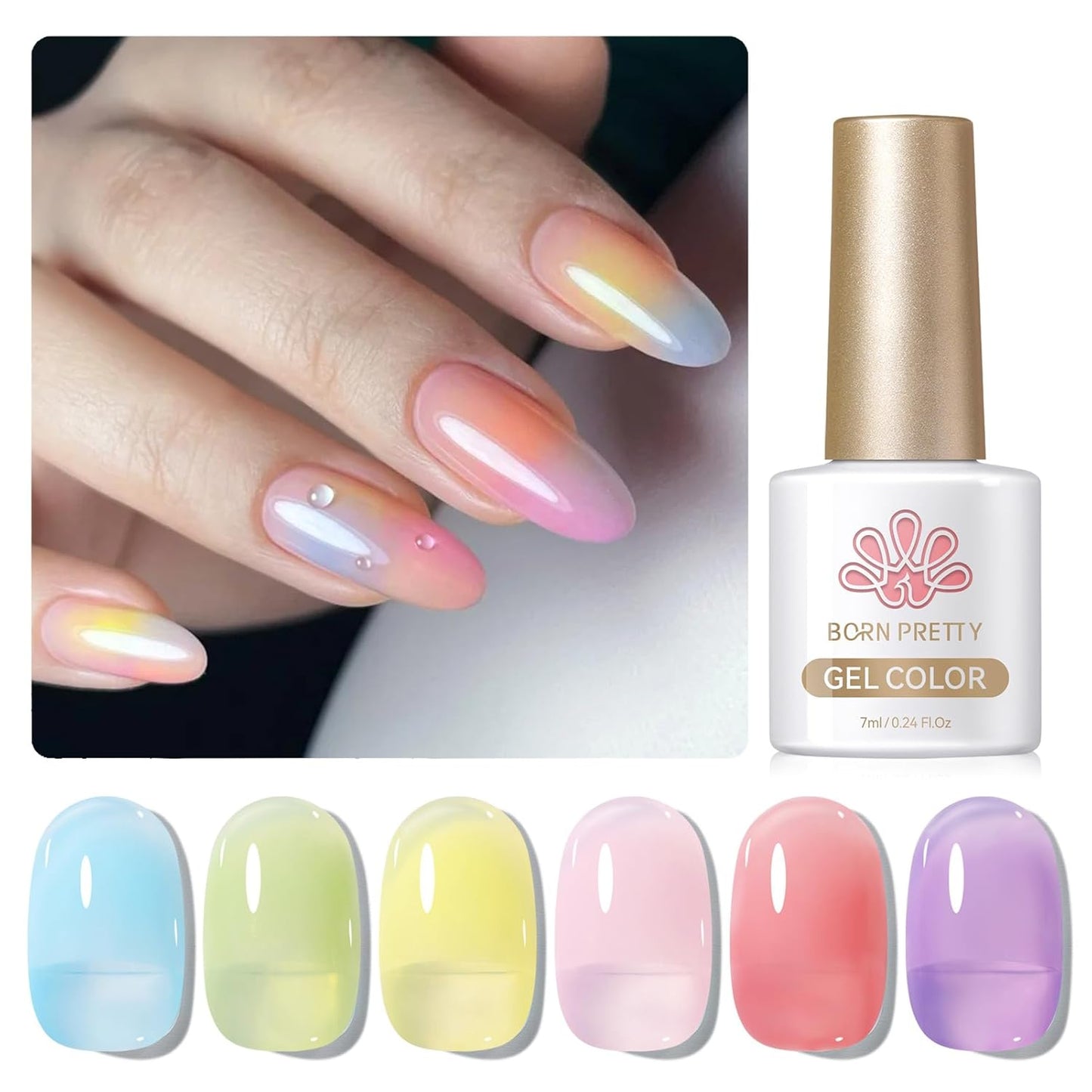Born Pretty Jelly Pastel Gel Nail Polish Milky Jelly Gel Polish Spring Summer Macaron Candy Sweet Color Translucent Blue Red Green Yellow Pink Purple Easter Gift Nail Art Manicure DIY Home and Salon-Velvo Beauty