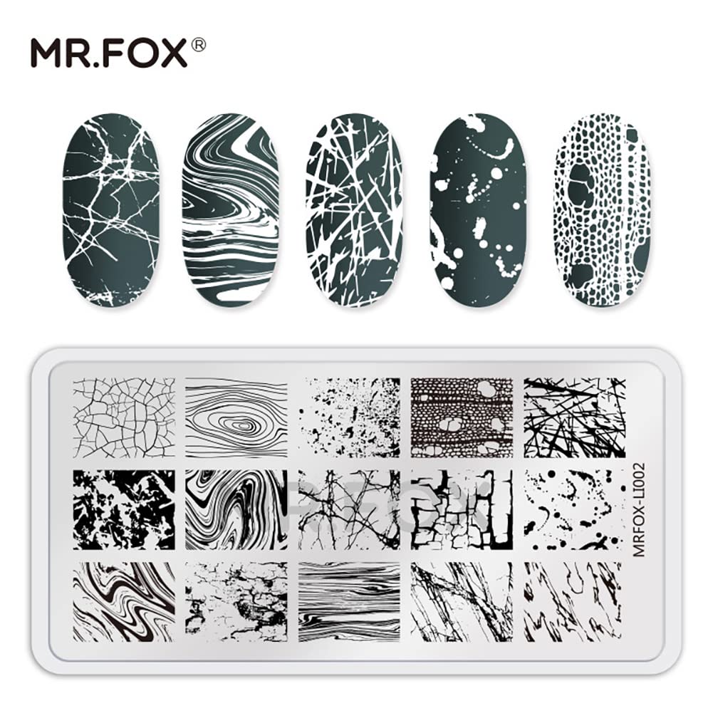 MRFOX 5 Pcs Nail Plates Stamping Set Marbled Punk Spider Web Heart Star Theme Leaf Nail Art DIY Stamping Template-Velvo Beauty