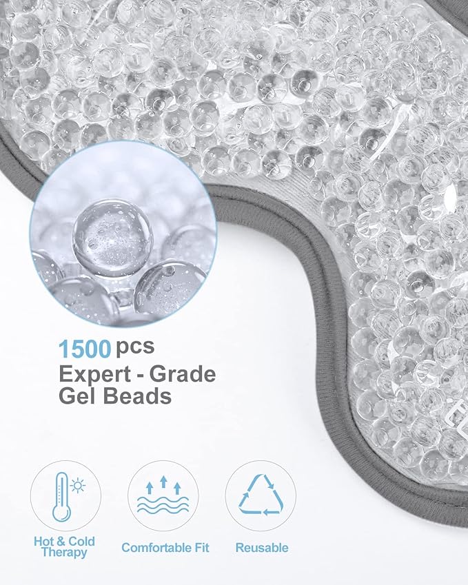 Luxtude Gel Eye Mask 2PCS, Reusable Cooling Eye Masks for Sleeping, Hot Cold Eye Mask Ice Pack, Frozen Cold Eye Compress for Puffiness/Dark Circles/Headaches/Migraines/Eye Bags/Stress Relief (Gray)-Velvo Beauty