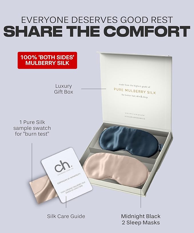 Silk Sleep Mask for Women and Men - Silk Eye Mask for Sleeping, Blindfold, Eye Covers, Pack of 2-Velvo Beauty