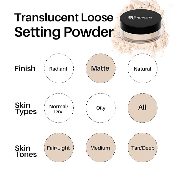 FV Baking Powder, Lightweight Loose Smooth Ivory Setting Powder Highlighter Poreless Longwearing Matte Waterproof Oil Absorb Makeup Powder for Setting with No Flashback 0.35oz(10g)-Velvo Beauty