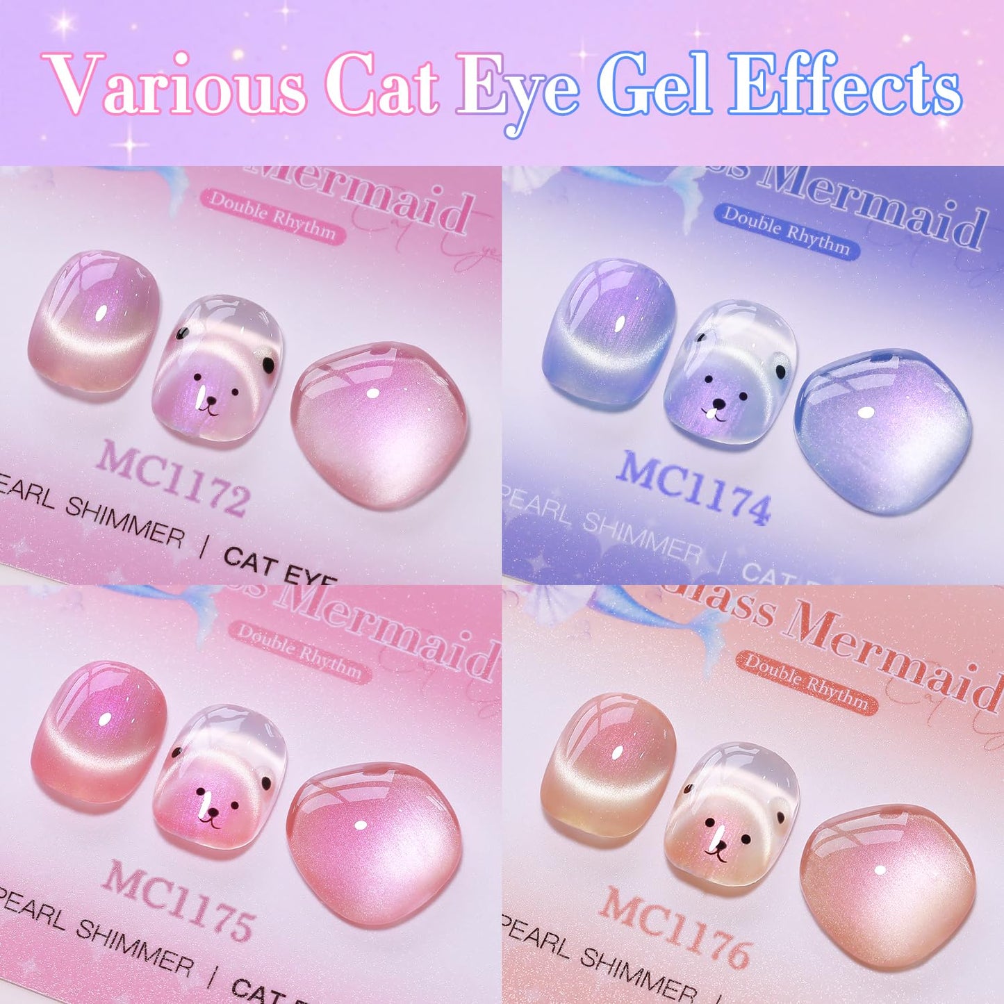 Double Rhythm 6 Colors Cat Eye Gel Polish Set Shimmer Glitter with Magnet Holographic Reflective Magnetic UV Nail Art Kit (6-Kit-50)-Velvo Beauty