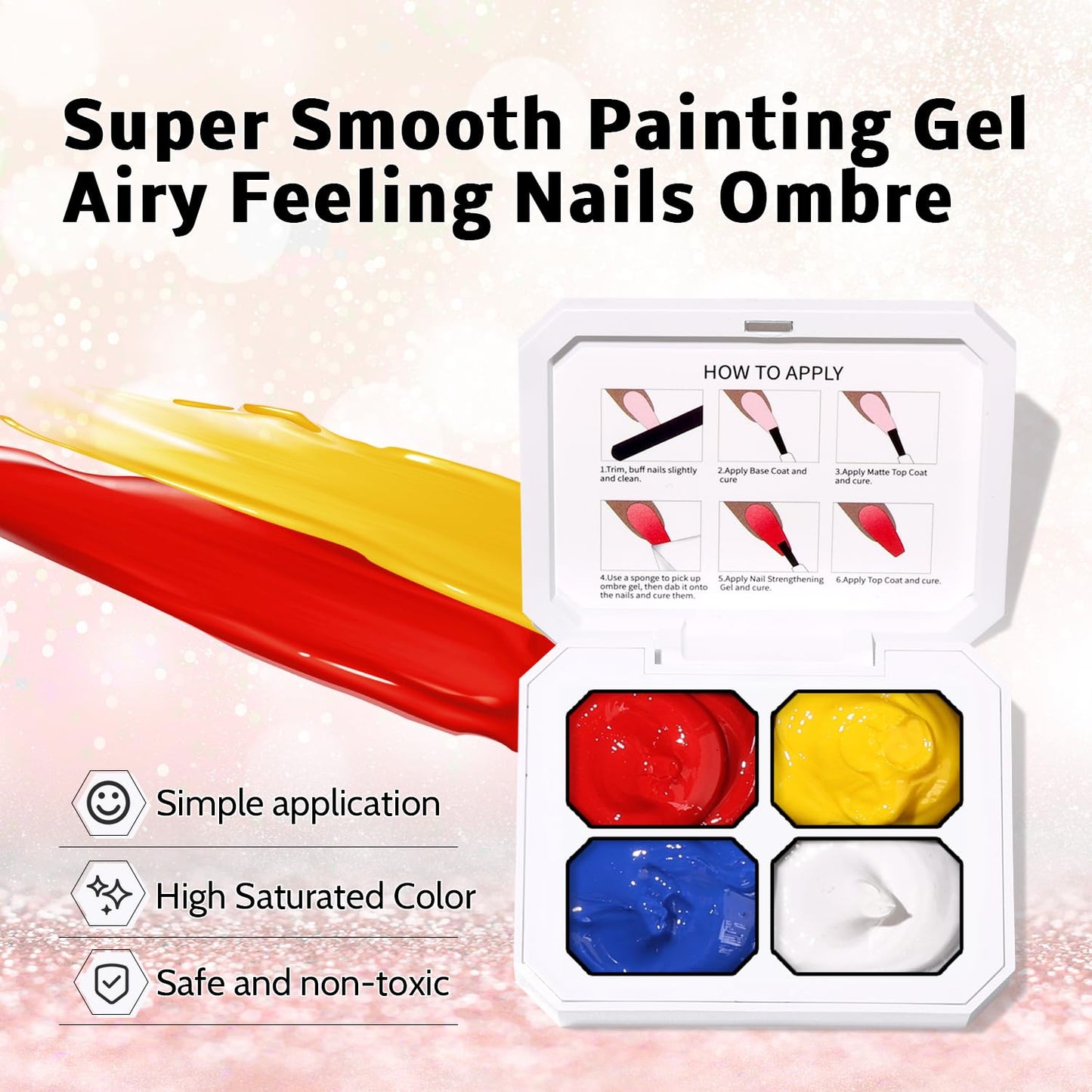Sponge Pat Paint Nail Gel, 9 Colors Ombre Nails Gradient Gel Nail Blush Blooming Aura Nails Drawing Stripper Floral Painting Nail Art, No Wipe, UV/LED Curing (4 Colors A)-Velvo Beauty