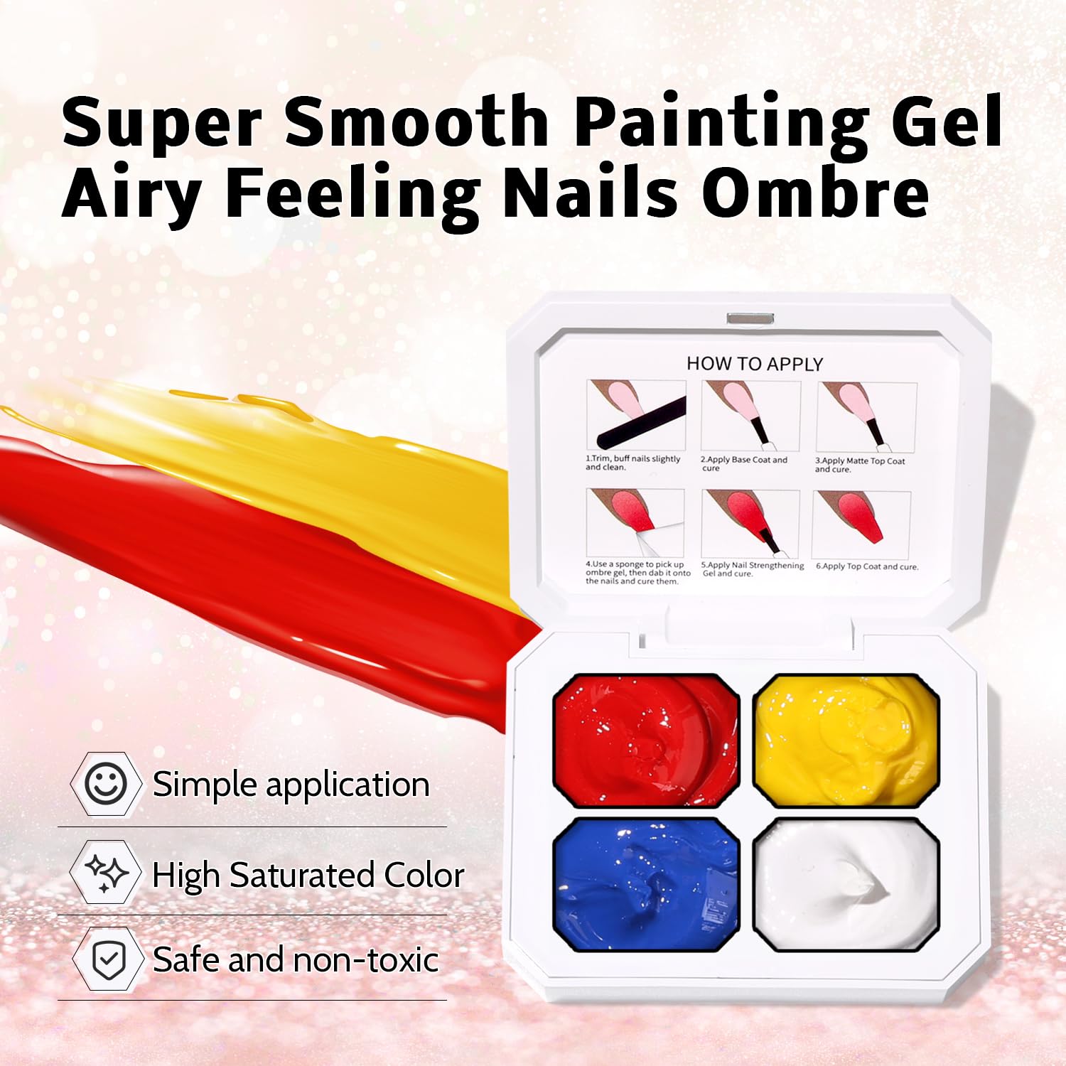 Sponge Pat Paint Nail Gel, 9 Colors Ombre Nails Gradient Gel Nail Blush Blooming Aura Nails Drawing Stripper Floral Painting Nail Art, No Wipe, UV/LED Curing (4 Colors A)-Velvo Beauty