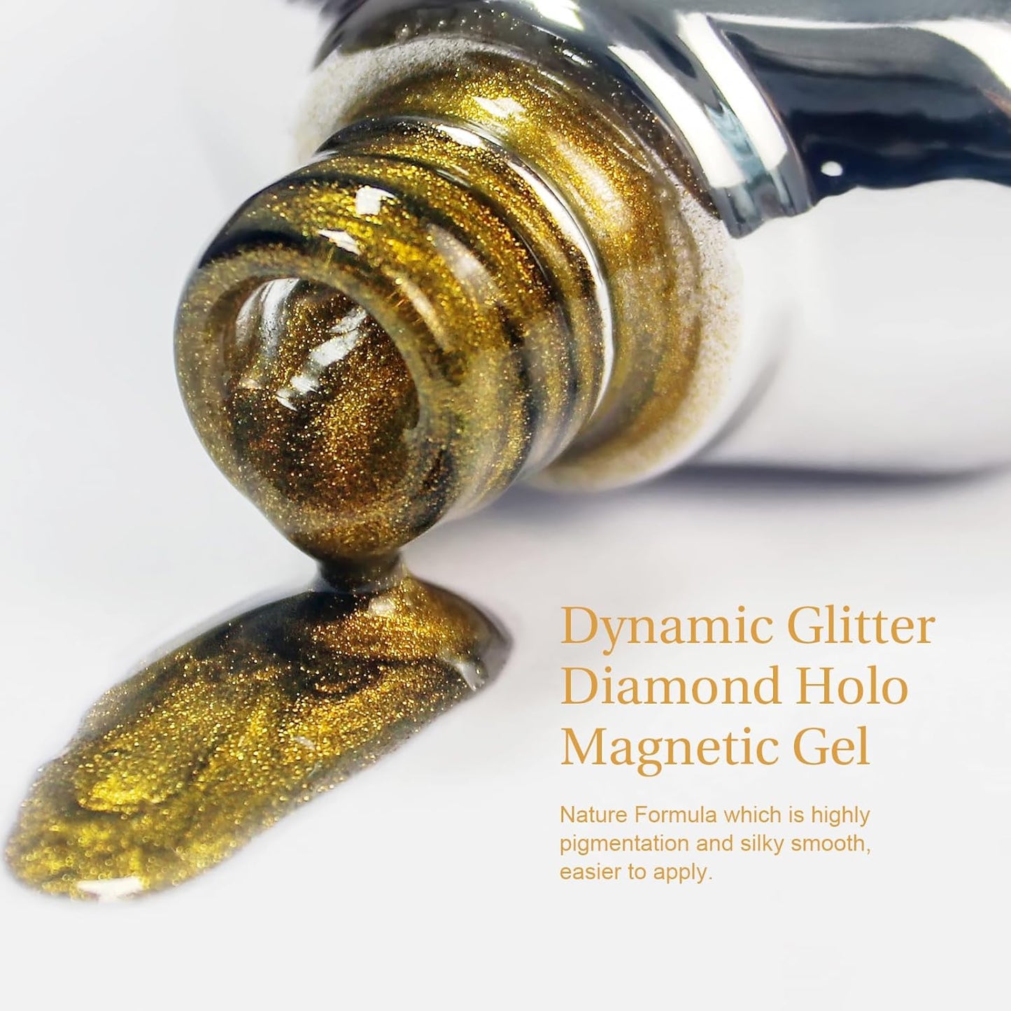 Cat Eye Gel Nail Polish with Magnet Stick, 15ml Glitter Holographic Nail Polish, Magnetic Effect Gel for Home DIY Manicure Gift, Champagne Gold-Velvo Beauty