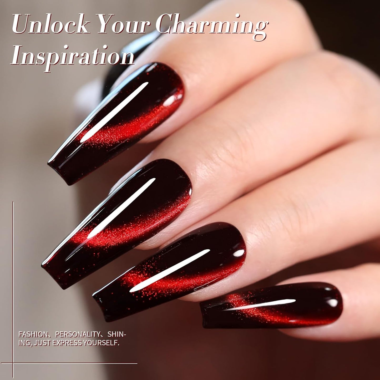 Born Pretty Cat Magnetic Eye Gel Nail Polish, Red Holographic Glitter Shiny Sparkle Crystal Gel Nail Polish Magnetic Nail Polish Salon DIY at Home 15mL-Velvo Beauty