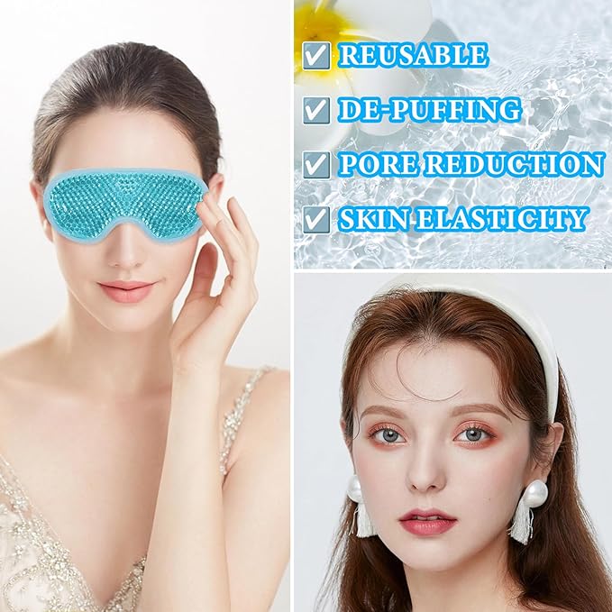 Cold Face Eye Mask Ice Pack for Dark Circles,Eye SPA,Pressure,Cooling Face Masks for Women Sleeping,Skin Care Gel Beads Hot Cold Use Ice Facial Mask-Velvo Beauty