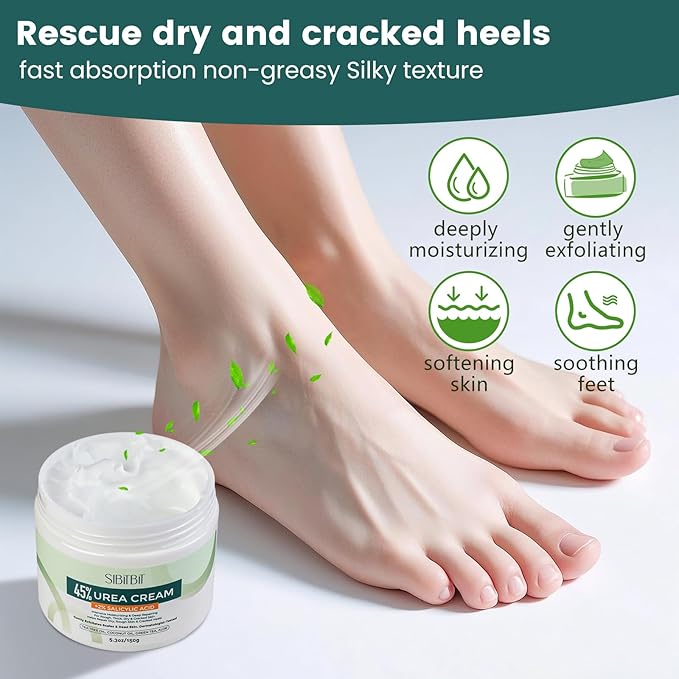 Urea Cream 45% for Feet with Maximum Strength Moisturizing, with 2% Salicylic Acid, for Dry and Cracked Heel, Foot, Elbows, Dead Skin Calluses Remover, 5.29 OZ, Foot File, Foot Mask Cover (10 pairs)-Velvo Beauty
