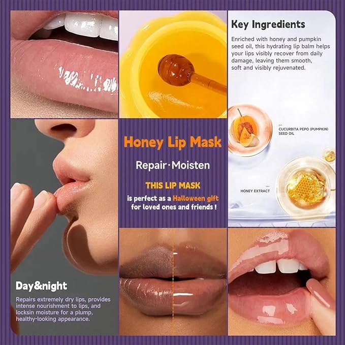 Lip Moisturizer Lip Balm Set, Lip Sleeping Mask, 2PCS Pumpkin & Honey Lip Mask Overnight Improve Dry Lips, Reduce Lip Wrinkles & Dead Skin, Lip Care Products Gift Set For Women-Velvo Beauty