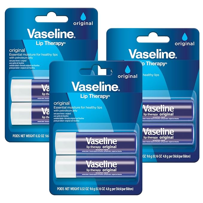 Vaseline Lip Therapy Care Original, Fast-Acting Nourishment, Ideal for Chapped, Dry, Cracked, or Damaged Lips, Lip Balm, 3-Pack of 2, 0.16 Oz Each, 6 Lip Balms-Velvo Beauty
