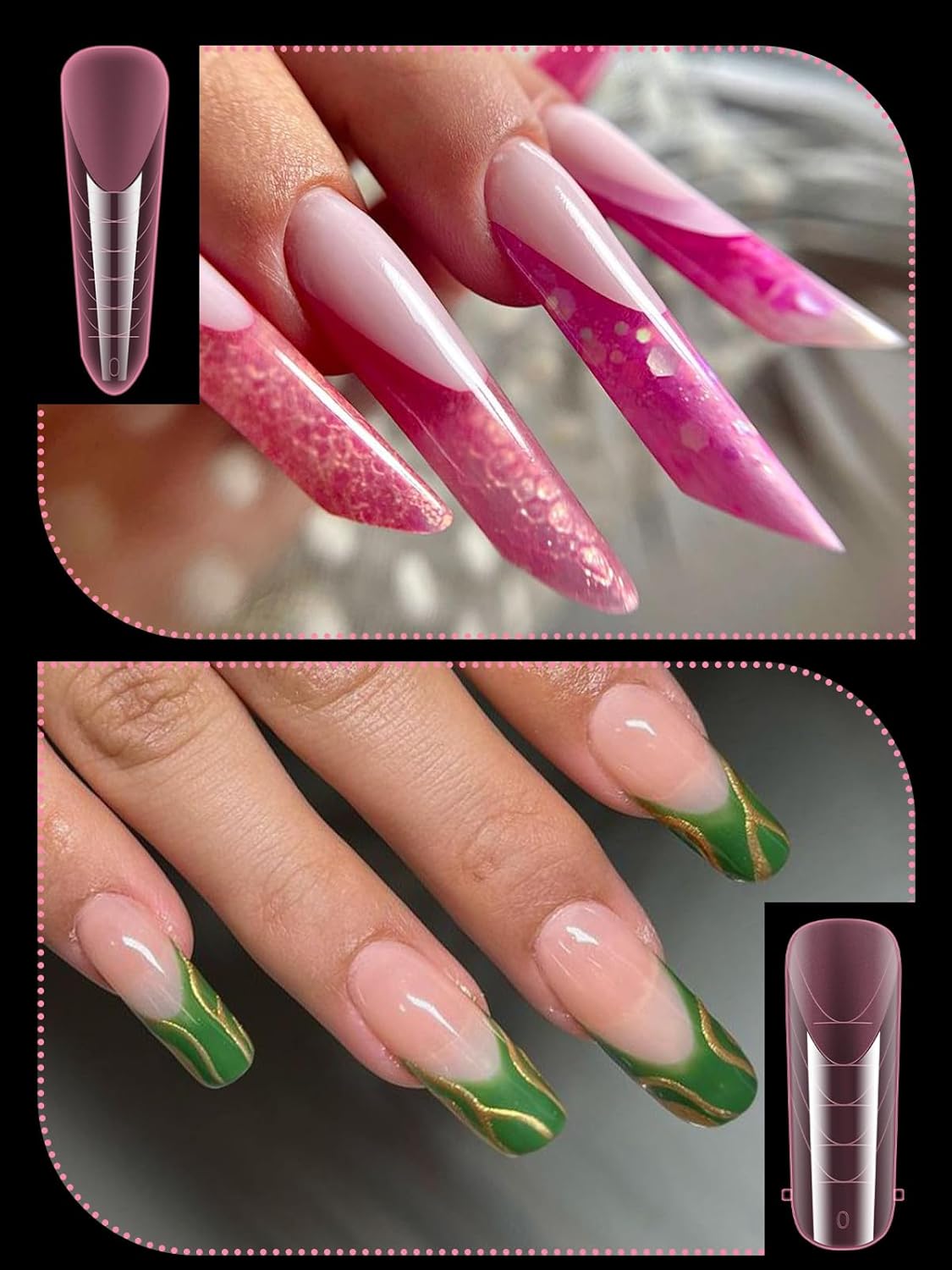 EBANKU Pink Dual Nail Forms, Full Cover Nail Mold Tips Acrylic Nail Extension Tools Scale for Poly Gel Nail Art Salon Nails Design, 96PCS-Velvo Beauty