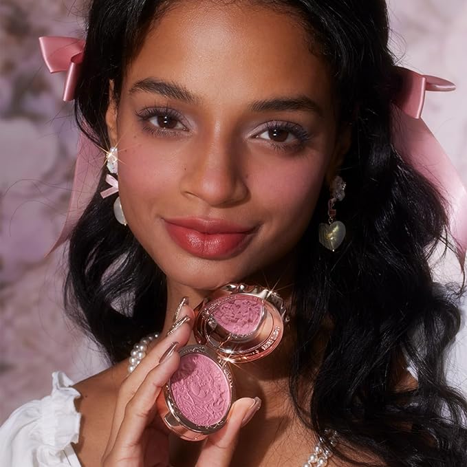 Flower Knows Strawberry Rococo Embossed Blush;Berry Matte Finish;Buildable & Blendable Powder Blush for cheeks,Highly Pigmented;Natural Flush for All Skin Tones(05 Berry Mary, 5g)-Velvo Beauty