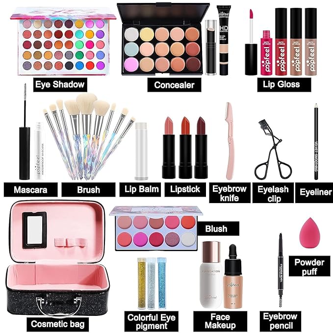 Makeup Kit For Women Full Kit, All in One makeup Gift full set, Include Eyeshadow Palette, makeup brushes, Lip Gloss Set, Lipstick, Foundation, Concealer, For Beginners and Professional-Velvo Beauty