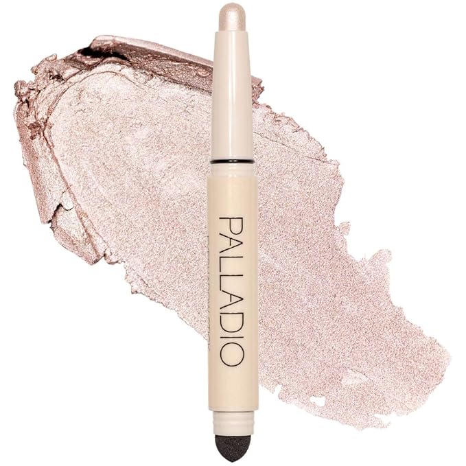 Palladio Waterproof Eyeshadow Stick with Blending Sponge, Long Lasting & Effortless Application, Smudge Free & Crease Proof Formula, Matte & Shimmer Shades, Buildable Eye Shadow (Pearl shimmer)-Velvo Beauty