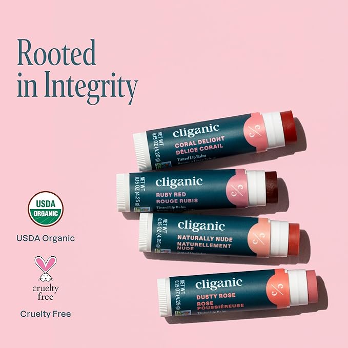 Cliganic Tinted Lip Balm - Non-GMO, 4 Colors - Enriched with Vitamin E, Cruelty Free (Packaging May Vary)-Velvo Beauty