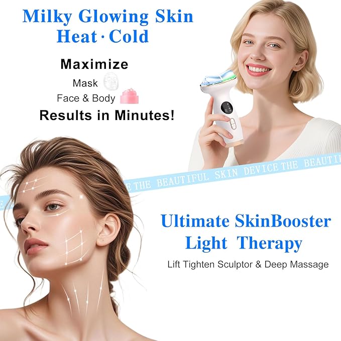 Cold Heat Facial Massager Red Light Therapy for Face Neck Eye Lifting Firming Depuffing,7-in-1 LED Facial Sculptor Skin Care,Cooling Electric gua sha Lift Device Reduce Forehead Frown Smile Line-Velvo Beauty