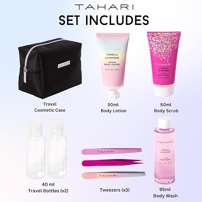 Tahari Spa Gift Set for Women, Vanilla Lavender Spa Set, Bath Kit for Women Gift Set Includes Body Lotion, Body Wash, Hand Cream, Lotion Gift Set for Women, Birthday Gifts For Women - (Black)-Velvo Beauty