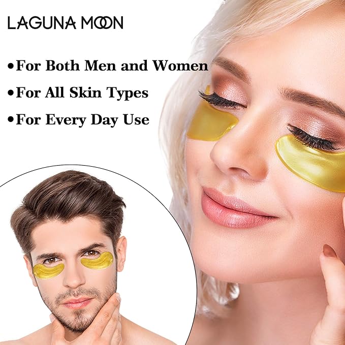 24K Gold Eye Mask, Anti-Aging Hydrolyzed Collagen and Hyaluronic Acid Under Eye Patches for Puffy Eyes & Bags, Dark Circles and Wrinkles, 16 pairs-Velvo Beauty