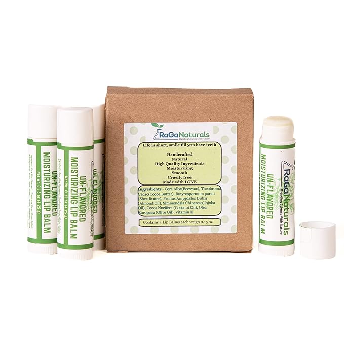 Unscented Lip Balm - 100% Natural Fragrance Free Moisturizing Lip Care for All Day Hydration - Original Beeswax, Shea Butter, Jojoba Oil, Vitamin E Infused - Pack of 4-Velvo Beauty