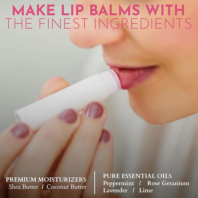 DIY Gift Kits 73-Piece DIY Lip Balm Kit | Includes All Natural & Organic Essential Oils, Shea Butter, Filling Tray & More | Makes 23 Homemade Lip Balms | for Dry & Chapped Lips | for Kids & Adults-Velvo Beauty