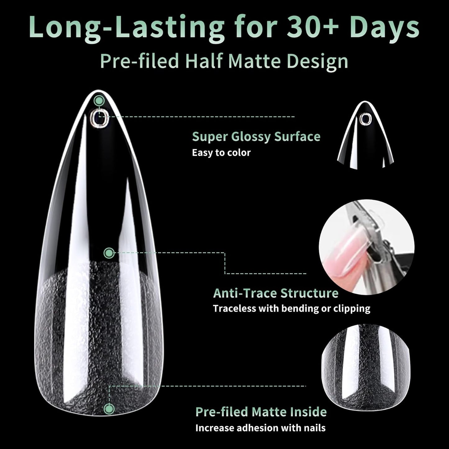 Long Stiletto Nail Tips, 216pcs Acrylic Fake Nails Gel Nail Tips Soft, Full Cover Pre-Shaped Matte Clear Press on Nails for Extension, Diy at Home Manicure 12 Sizes-Velvo Beauty