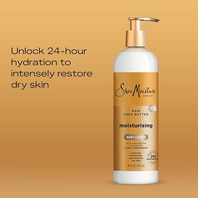 SheaMoisture Moisturizing Body Lotion with Raw Shea Butter, Argan Oil and Pro-Ceramides, Restoring Dry Skin, 24H Moisturizing 16 oz-Velvo Beauty