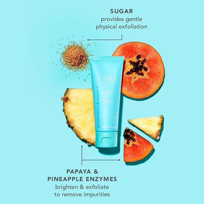 TULA Skin Care So Polished Exfoliating Sugar Scrub - Face Scrub, Gently Exfoliates with Sugar, Papaya, and Probiotic Extracts for a Softer and Radiant-Looking Complexion, 2.9 oz.-Velvo Beauty