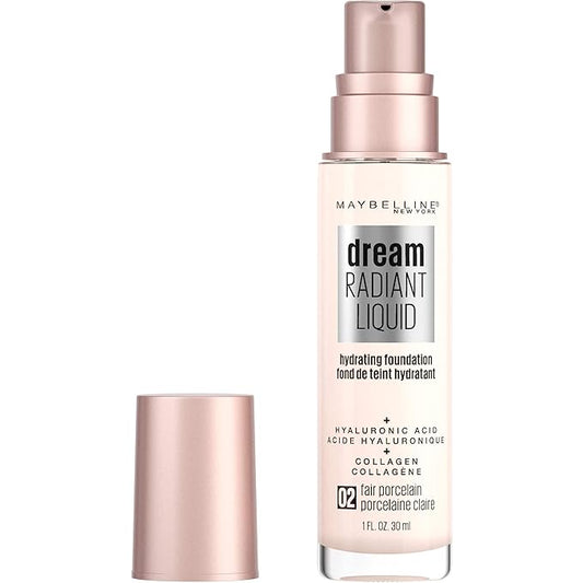 Maybelline Dream Radiant Liquid Medium Coverage Hydrating Makeup, Lightweight Liquid Foundation, Fair Porcelain, 1 Count-Velvo Beauty