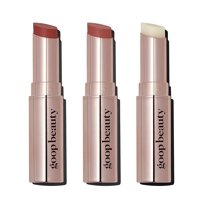 goop Beauty Lip Balm Trio | Moisturizing & Hydrating Lip Balm for Chapped & Dry Lips | Clear, Translucent Garnet, & Sheer Rose | Lip Tint with Nourishing Formula | Petroleum Free | 0.16 oz Each-Velvo Beauty