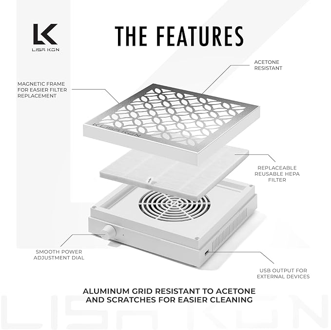 Nail Dust Collector with Reusable Filter, Professional Vacuum Fan Dust Extractor, Powerful & Quiet Nail Tech Dust Suction Machine for Acrylic Gel Nail Polishing, High-End Nail Salon-Velvo Beauty