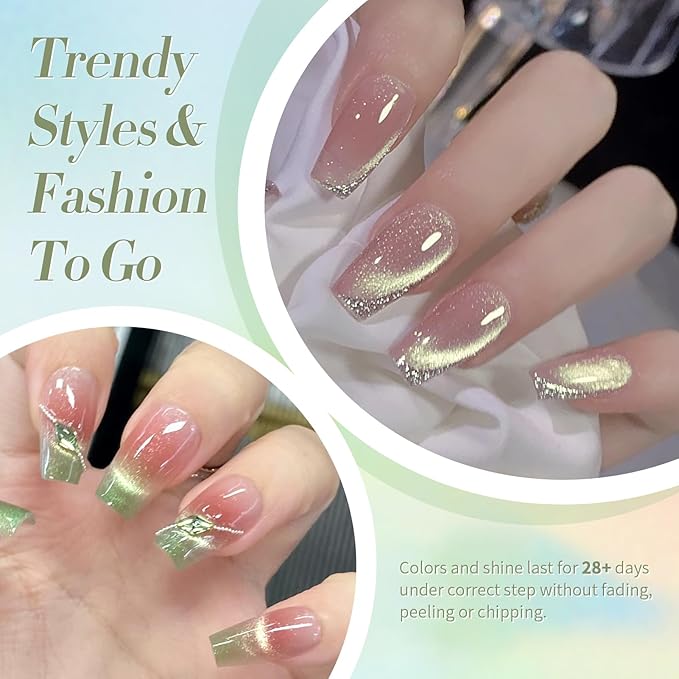 Born Pretty Cat Magnetic Eye Gel Nail Polish Shimmer Glitter Holographic Auroas Magnetic Gel Spring Summer Pink Green Blue Translucent Gel Polish Set Manicure Nail Art DIY at Home-Velvo Beauty