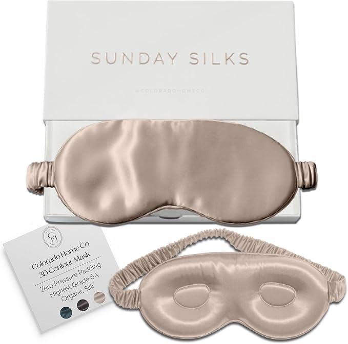 SUNDAYSILKS™ 3D Contoured Silk Sleep Mask | Padded Silk Eye Mask with Eye Cups for Lash Extensions | Blackout, Organic for Women & Men, Perfect for Travel, Slip-Free Deep Sleeping, Antifaz para Dormir-Velvo Beauty
