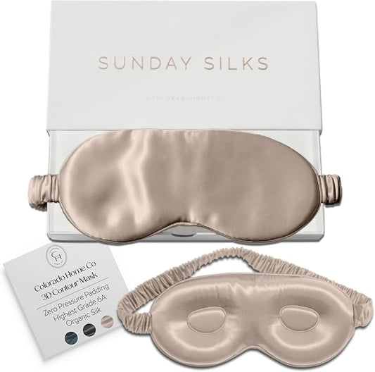 SUNDAYSILKS™ 3D Contoured Silk Sleep Mask | Padded Silk Eye Mask with Eye Cups for Lash Extensions | Blackout, Organic for Women & Men, Perfect for Travel, Slip-Free Deep Sleeping, Antifaz para Dormir-Velvo Beauty