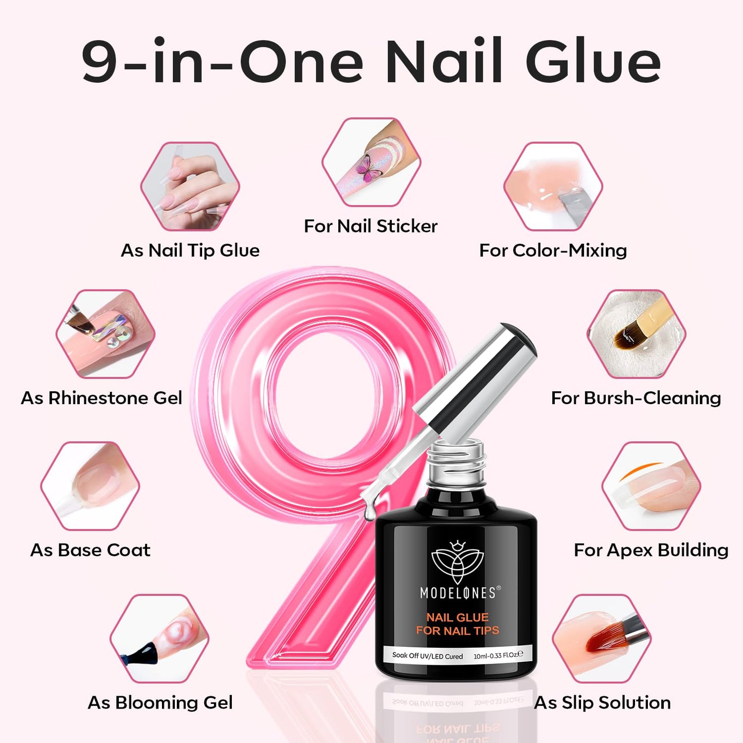 modelones Short Square Gel Nail Tips Kit, 9-in-One Nail Glue with Portable U V Lamp 216Pcs 12Sizes Pre-Etched Press ons Fake Acrylic Extension Kit DIY Salon Gift for Women-Velvo Beauty